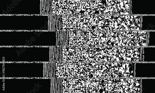 Abstract Grunge Striped Mosaic Pattern, Black and White Distressed Vector Background.