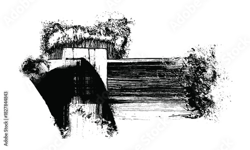 Brutalist ink structure – abstract grunge architectural brush stroke texture, vector illustration.