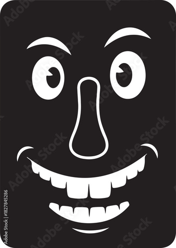 Smiling goofy cartoon face vector with wide toothy grin, funny abstract character illustration