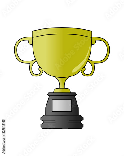 A shiny golden trophy with a black base displayed on a dark background, featuring clean lines and a simple reflective surface
