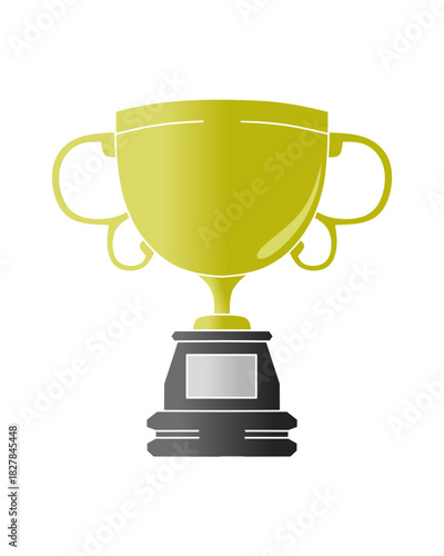 A golden trophy with a black base on a white background, featuring simple shapes and a clean reflective gradient
