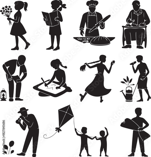 Silhouettes of People Engaging in Various Activities Leisure and Work