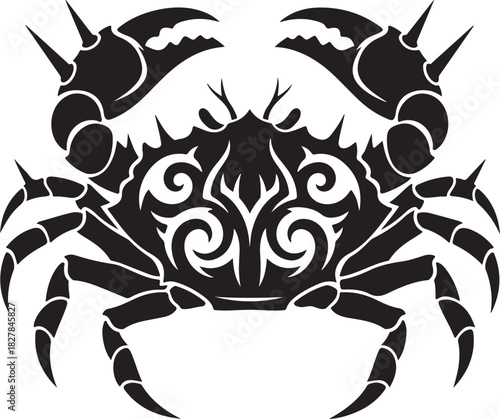 Intricate tribal crab illustration with decorative patterns, ideal for aquatic and astrological themes.