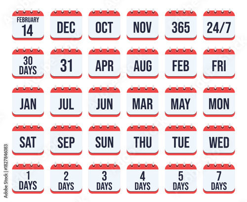 Vector illustration of collection of calendar icon set with day month year time concept