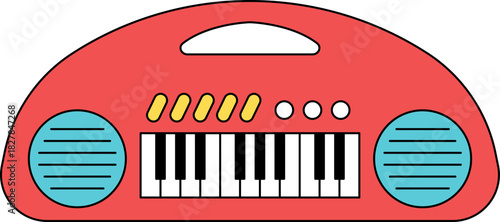 Minimal flat illustration of a keyboard piano instrument. Ideal for music education and entertainment visuals.