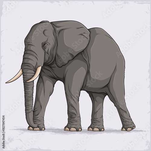 Hand drawn giant elephant illustration with detailed wrinkles and strong features, expressive wildlife animal artwork.