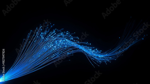 Abstract blue fiber optics on black background for high speed data communication network