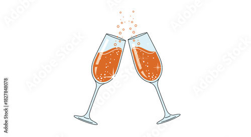 Two sparkling champagne glasses clinking together in a toast to celebrate a special occasion like new year's or a wedding.