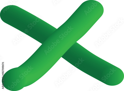 Green 3d cross mark or x symbol, concept of wrong, denial, or close