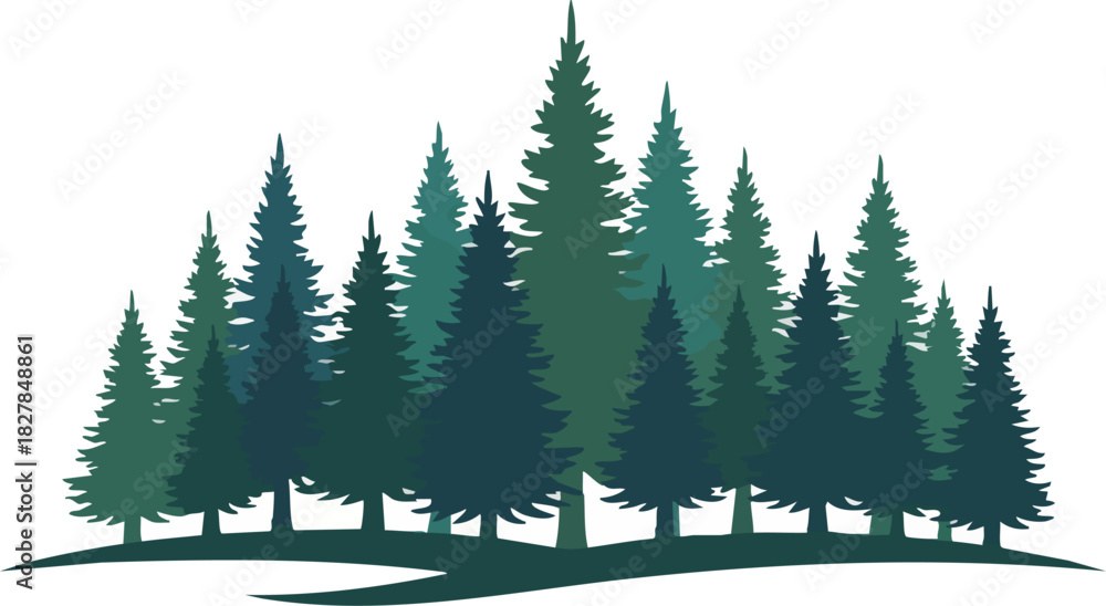 Fototapeta premium Stylized Silhouette of Evergreen Forest Trees Cluster for Nature Design