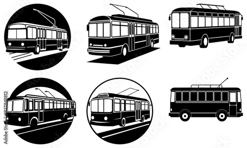 Vintage trolleybus collection, retro public transport, classic city vehicles, urban mobility, historic transportation, scalable vector design, transportation history