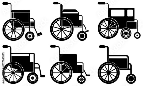 Collection of wheelchair icons for accessibility projects, medical designs, and healthcare communication needs, originally crafted as scalable vector graphics