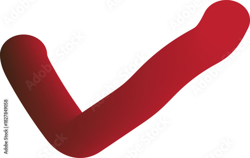Red volumetric 3d checkmark symbol for success, agreement, and completion