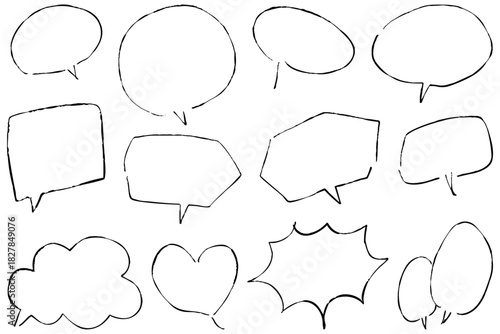 手描きの線画の吹き出しセット