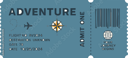 Vintage Style Adventure Travel Ticket Admit One Design Element