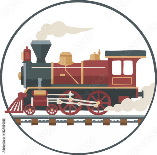 Vintage Steam Locomotive in Circular Emblem Design
