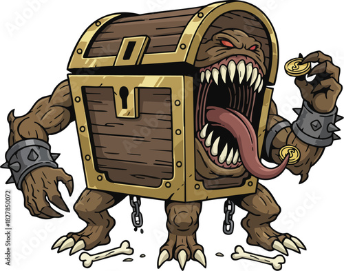 Fearsome Animated Treasure Chest Monster with Fangs and Claws