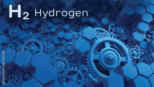 H2 Hydrogen Molecule Symbol and Gears.