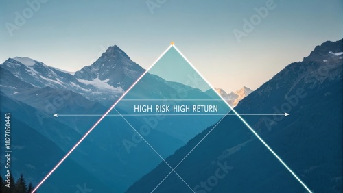 Abstract geometric diagram overlaid on a mountain landscape