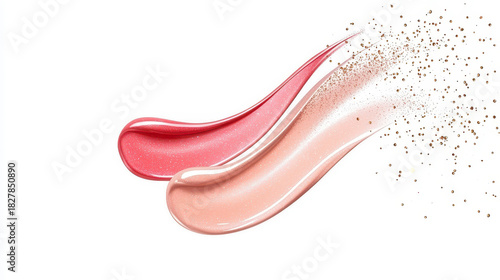 Cosmetic Swatches: Elegant strokes of radiant lip glosses showcasing alluring shades, highlighting textures and colors with a touch of glamorous shimmer