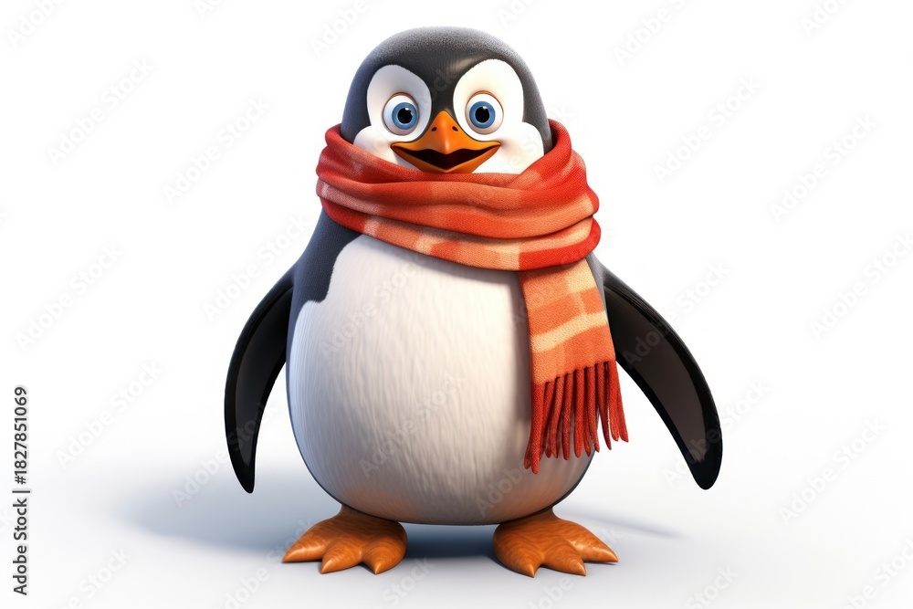 Obraz premium Penguin wearing scarf cartoon animal winter.