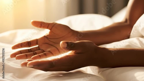 Wallpaper Mural Closeup of Hands Praying on Bed in Soft Morning Light Torontodigital.ca