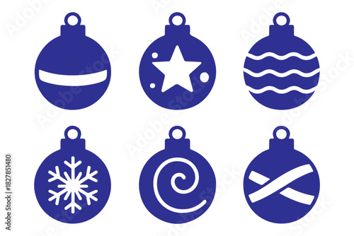 Christmas balls icon set silhouette vector. Christmas Bauble ornament paper cut element vector.