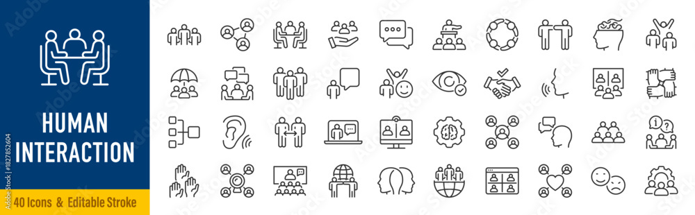 Human Interaction web icons in line style. People, communication, chat ...
