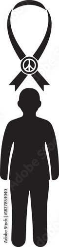 World aids day symbol human silhouette red ribbon peace symbol awareness campaign