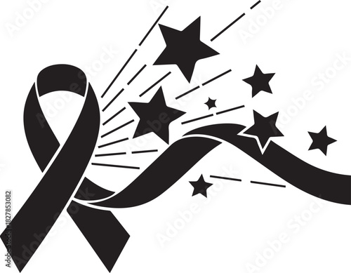 Black ribbon awareness symbol with falling stars for world aids day global health support