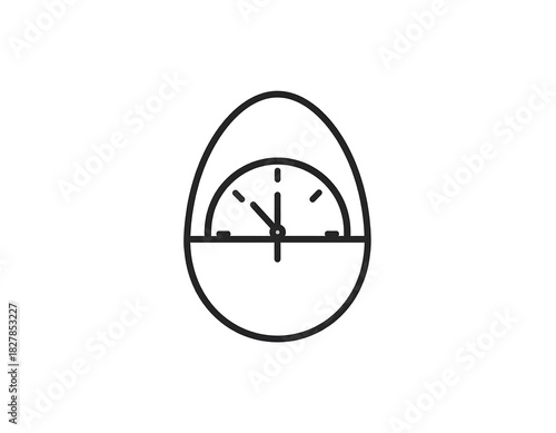 An egg-shaped timer icon with a clock face inside, depicted in a minimalist line art style