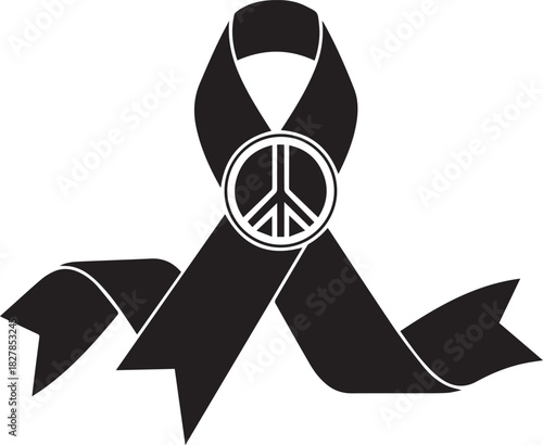 World aids day awareness black ribbon with peace symbol for global health support