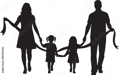 Silhouette family walking together holding hands symbolizing unity and support world aids day theme
