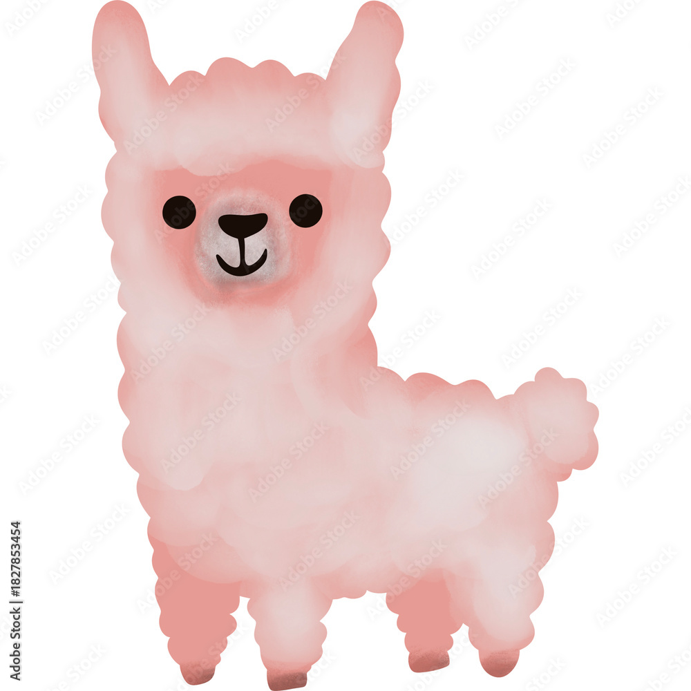 Naklejka premium Cute Fluffy Pink Llama Illustration