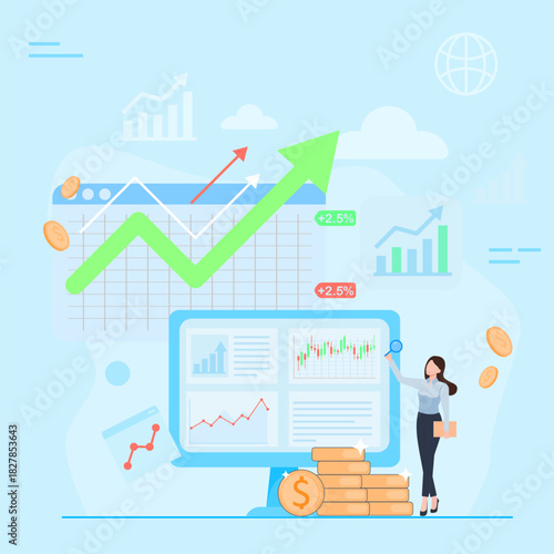 Trend Trading Analysis Concept in Flat Design Style