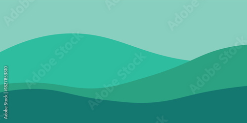 Abstract layered teal and green wavy design element with transparent background
