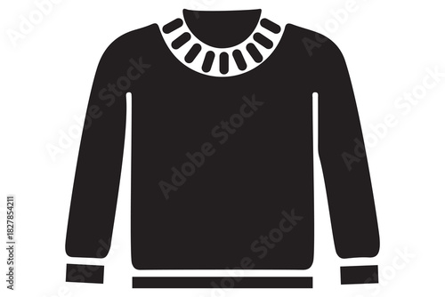 Black long sleeve crew neck sweater with decorative collar detail isolated on white background