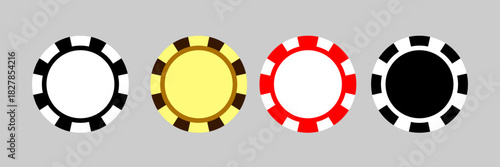 A set of poker chip icons in vector format. The emblem of a casino poker chip. A selection of visual elements for gambling. Casino chips, card tokens, poker chips.
