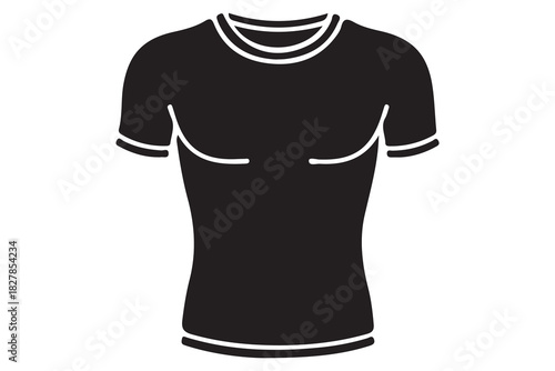 Black short sleeve athletic compression t shirt with white trim isolated on white background