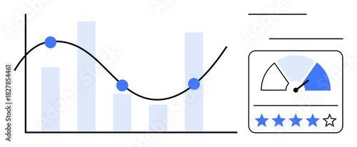 Data analysis concept. Data analysis using graphs, performance metrics, and rating elements. Data analysis supports decision-making processes and business optimization. For analytics, statistics