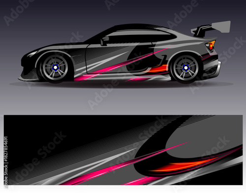 Car wrap design vector. Graphic abstract stripe racing background designs for vehicle, rally, race, adventure and car racing livery