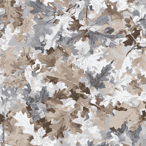 Seamless Autumn Oak Leaf Camouflage Pattern. Hunting camouflage seamless pattern design. Camouflage background.