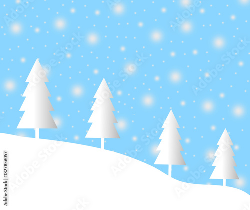 christmas background with trees and snowflakes hand drawn illustration 