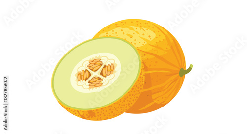 Fresh whole cantaloupe and a perfectly sliced half revealing its seeds and juicy interior.