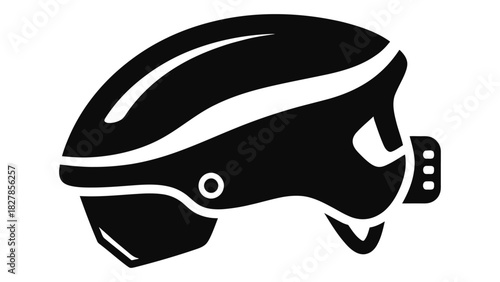 A sleek black silhouette of a modern cycling helmet, symbolizing safety and protection for road biking enthusiasts.