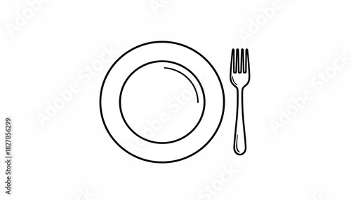 White empty dinner plate with fork knife and spoon cutlery setting on table