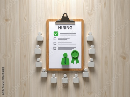Clipboard with hiring checklist and candidate badge