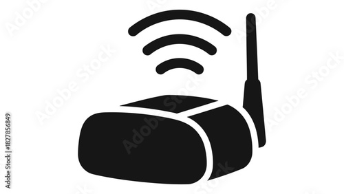 Wi-fi router icon emitting wireless signals, digital network connection symbol for internet access and communication