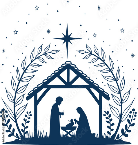 Nativity Scene Silhouette – Holy Family Christmas Vector Illustration