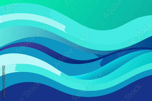 Deep Blue and Teal Abstract Wavy Layers with Subtle Shadows green aqua